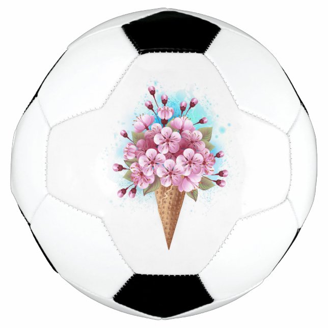 Pink Sakura Ice Cream Waffle Cone Soccer Ball (Front)