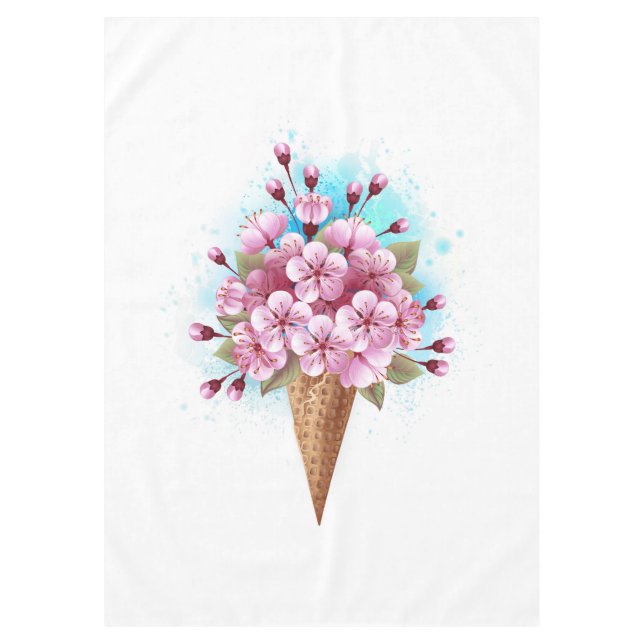 Pink Sakura Ice Cream Waffle Cone Tablecloth (Front)