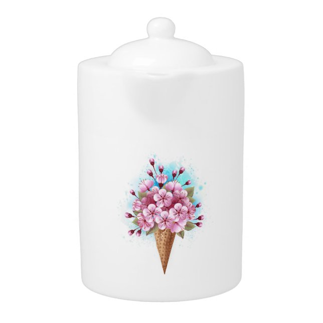 Pink Sakura Ice Cream Waffle Cone Teapot (Front)