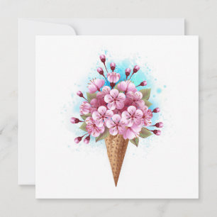 Pink Sakura Ice Cream Waffle Cone Thank You Card
