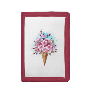 Pink Sakura Ice Cream Waffle Cone Trifold Wallet