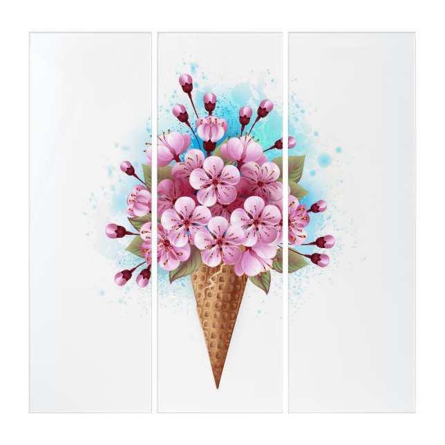 Pink Sakura Ice Cream Waffle Cone Triptych (Front)