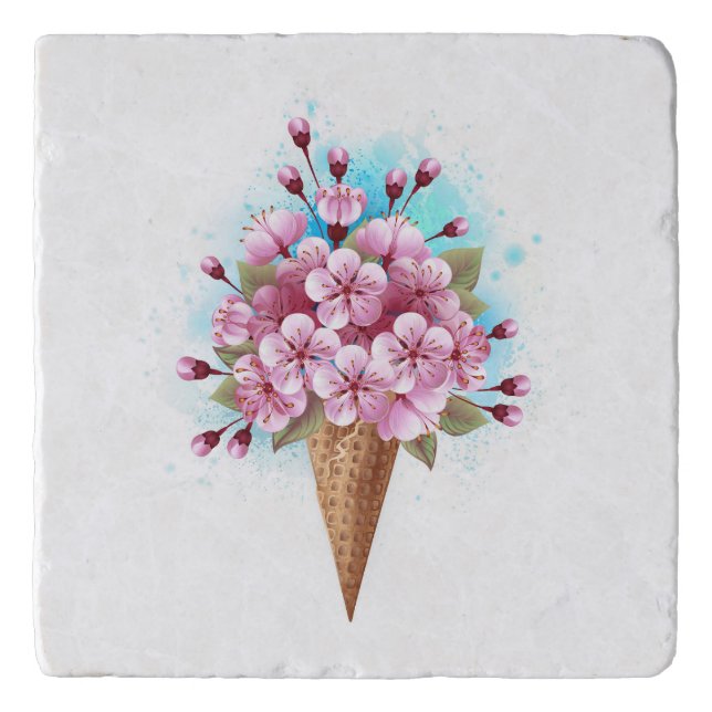 Pink Sakura Ice Cream Waffle Cone Trivet (Front)