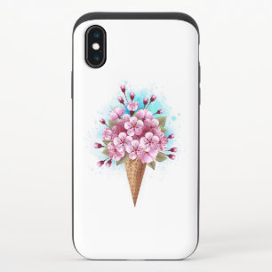 Pink Sakura Ice Cream Waffle Cone iPhone XS Slider Case