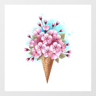 Pink Sakura Ice Cream Waffle Cone Wall Decal