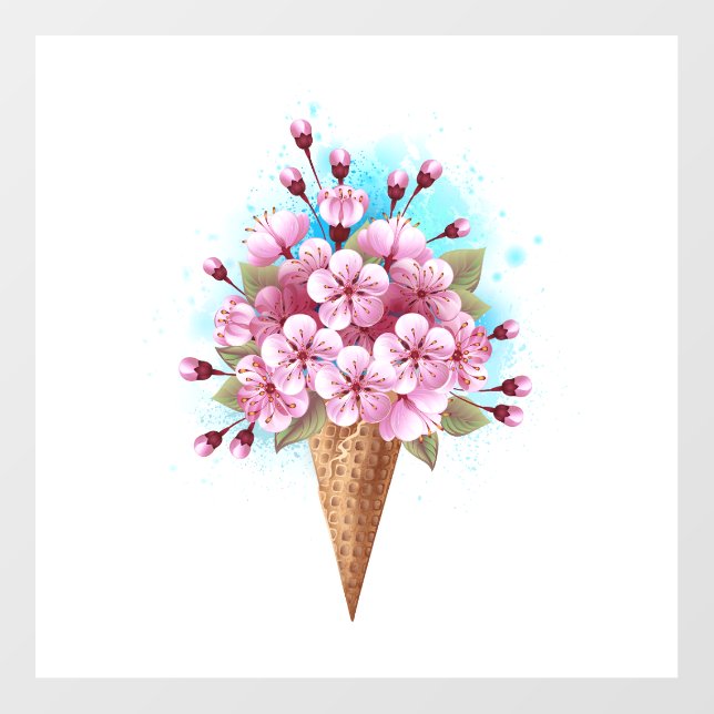 Pink Sakura Ice Cream Waffle Cone Wall Decal (Front)