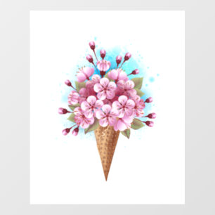Pink Sakura Ice Cream Waffle Cone Wall Decal