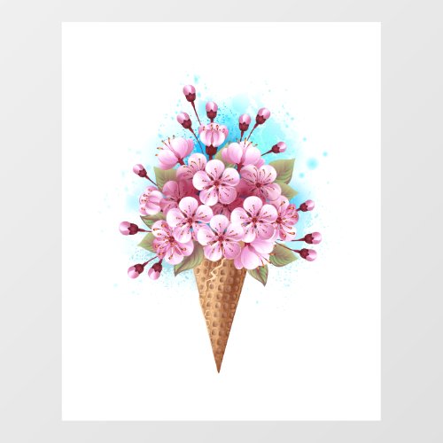 Pink Sakura Ice Cream Waffle Cone Wall Decal