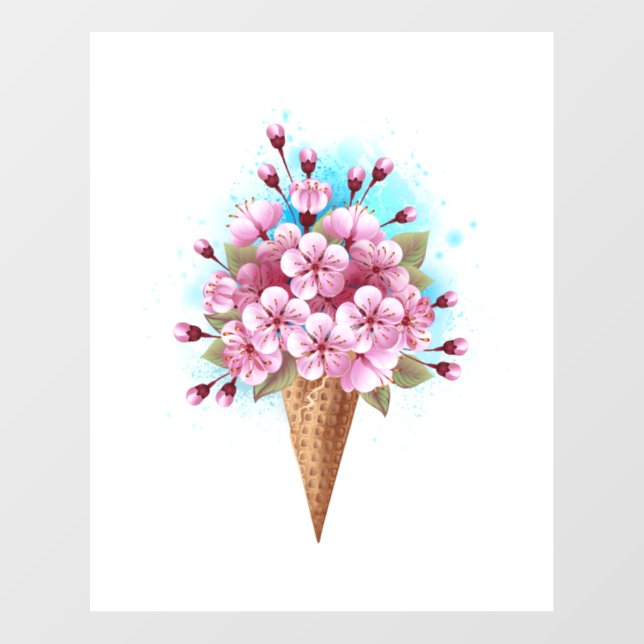 Pink Sakura Ice Cream Waffle Cone Wall Decal (Front)