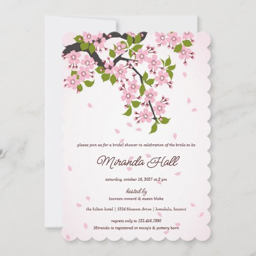 Pink Sakura Japanese Cherry Blossoms Bridal Shower Invitation