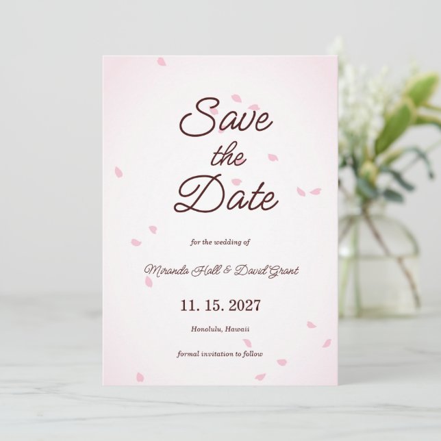 Pink Sakura Japanese Cherry Blossoms Save The Date (Standing Front)