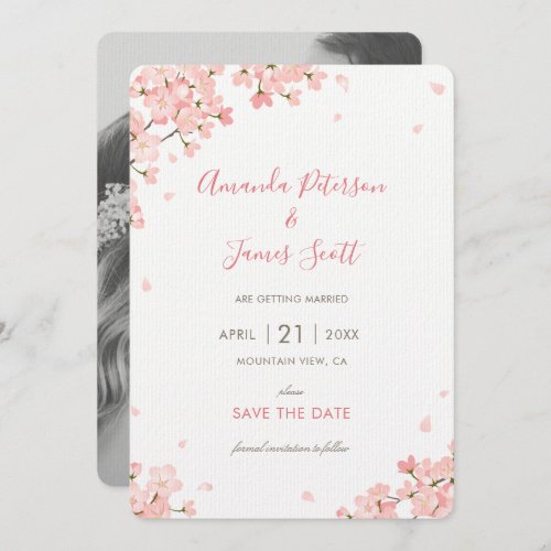 Pink Sakura Japanese Cherry Blossoms Save the Date Invitation