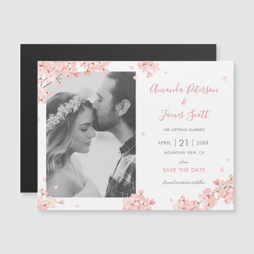 Pink Sakura Japanese Cherry Blossoms Save The Date Magnetic Invitation