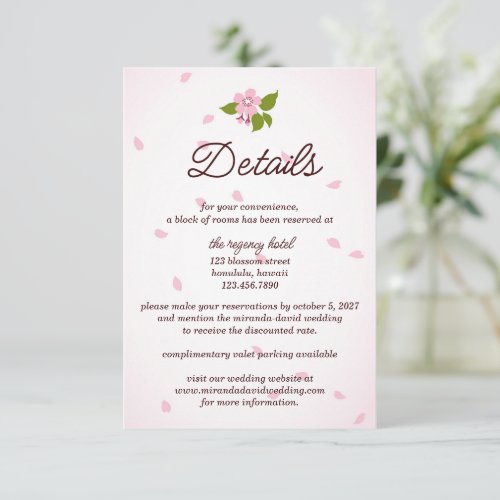 Pink Sakura Japanese Cherry Blossoms Wedding Enclosure Card