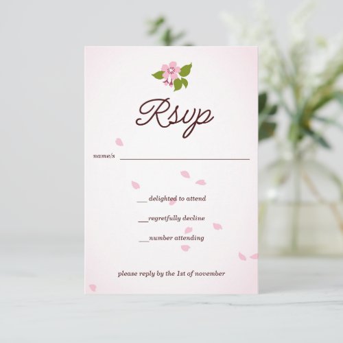 Pink Sakura Japanese Cherry Blossoms Wedding RSVP Card