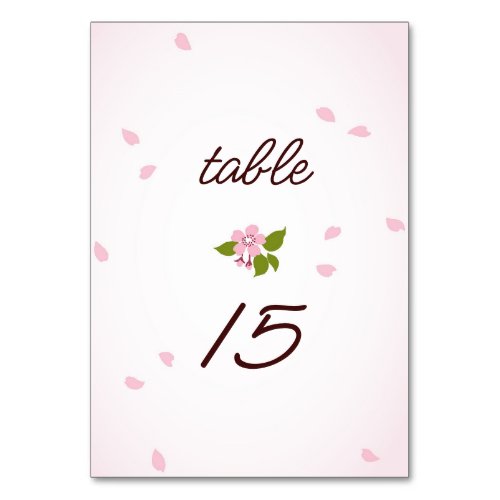 Pink Sakura Japanese Cherry Blossoms Wedding Table Number