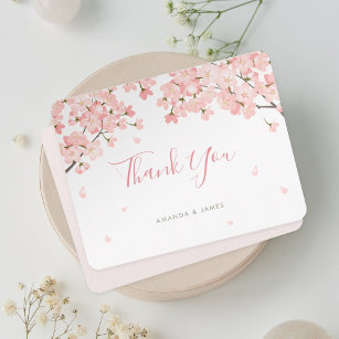 Pink Sakura Japanese Cherry Blossoms Wedding Thank You Card