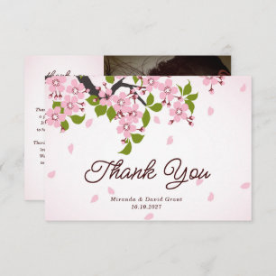 Pink Sakura Japanese Cherry Blossoms Wedding Thank You Card