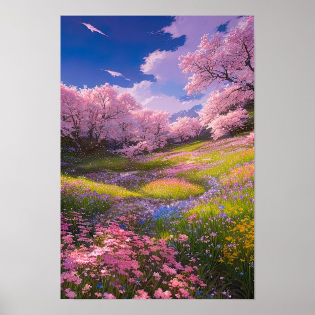 Pink Sakura Meadows Poster (Front)