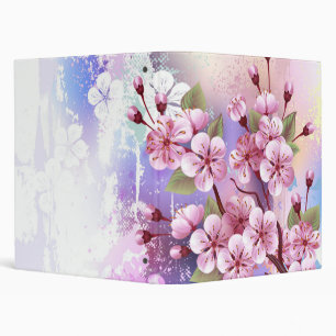 Pink Sakura on Painting Background 3 Ring Binder
