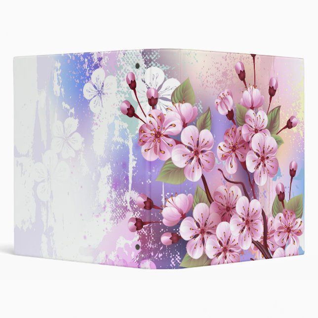 Pink Sakura on Painting Background 3 Ring Binder (Background)