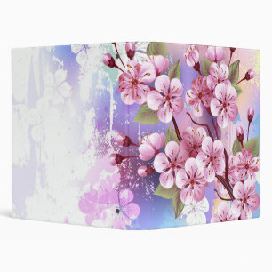 Pink Sakura on Painting Background 3 Ring Binder