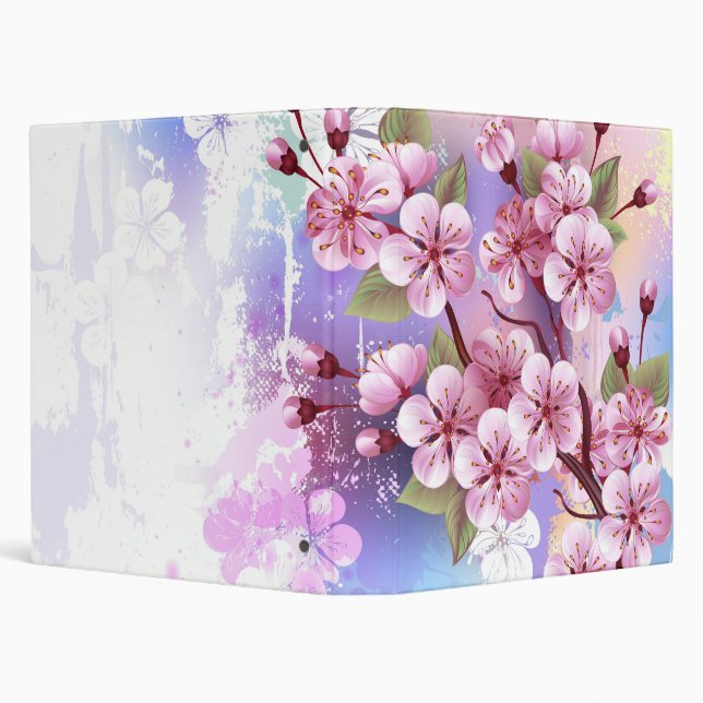 Pink Sakura on Painting Background 3 Ring Binder (Background)