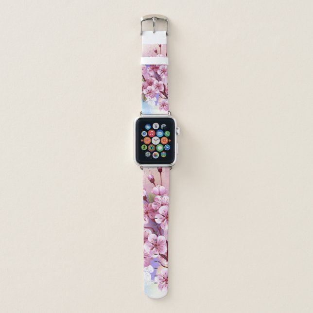 Pink Sakura on Painting Background Apple Watch Band (Front)