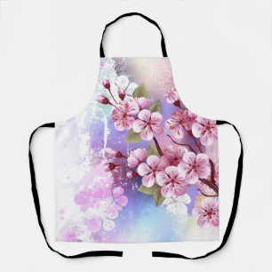 Pink Sakura on Painting Background Apron