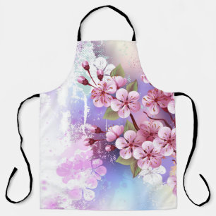Pink Sakura on Painting Background Apron