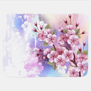 Pink Sakura on Painting Background Baby Blanket