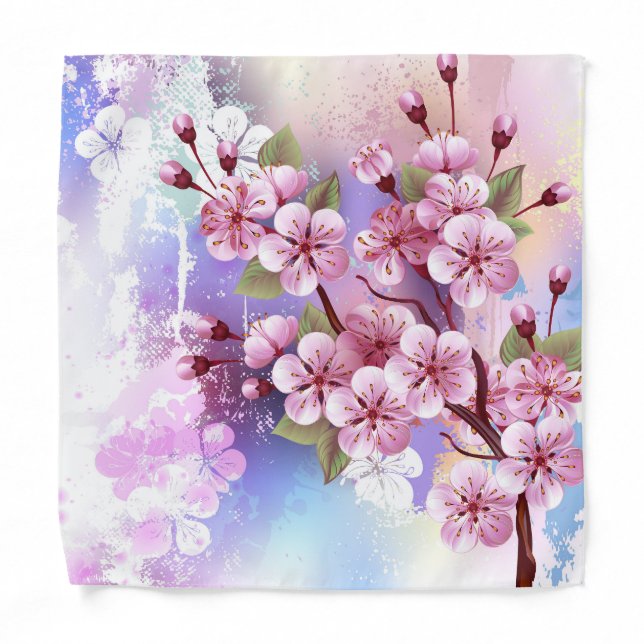 Pink Sakura on Painting Background Bandana (Front)