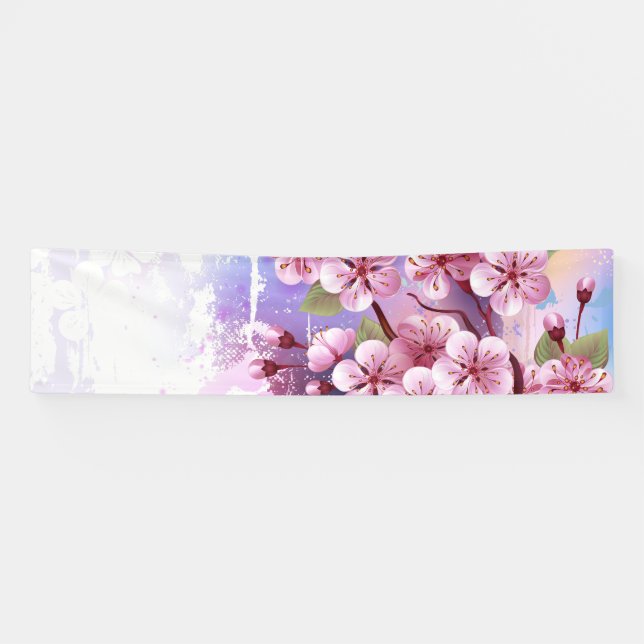 Pink Sakura on Painting Background Banner (Horizontal)