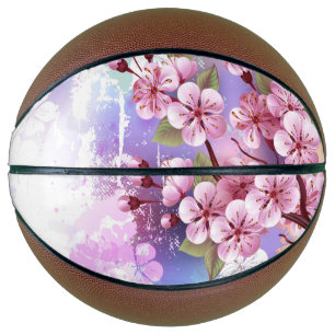Pink Sakura on Painting Background Basketball