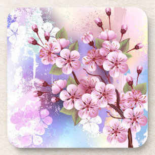 Pink Sakura on Painting Background Beverage Coaster