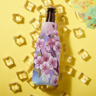 Pink Sakura on Painting Background Bottle Cooler