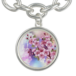Pink Sakura on Painting Background Bracelet