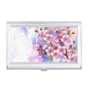Pink Sakura on Painting Background Business Card Case