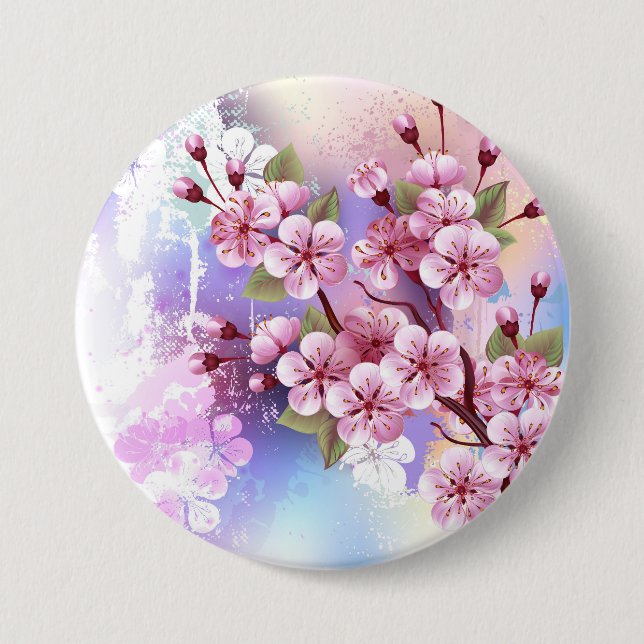 Pink Sakura on Painting Background Button (Front)