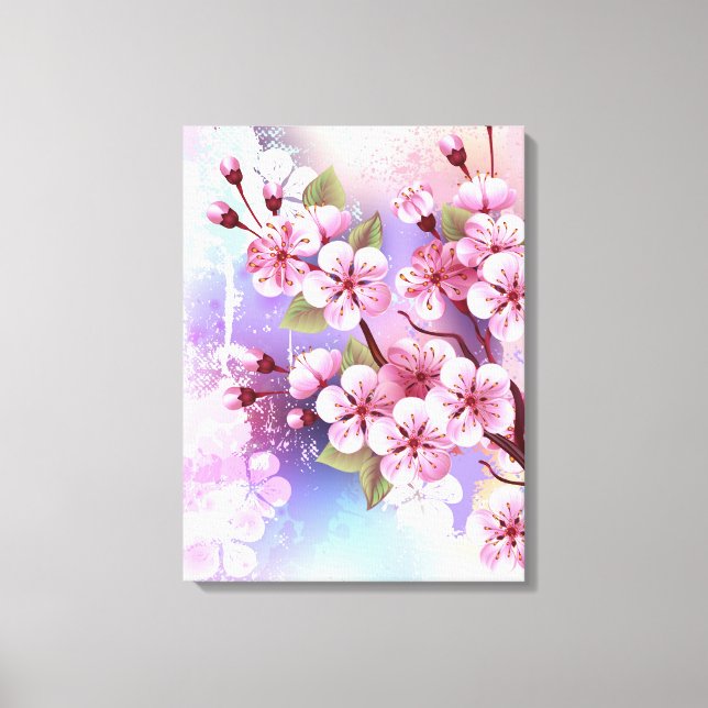 Pink Sakura on Painting Background Canvas Print (Front)