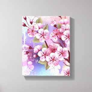 Pink Sakura on Painting Background Canvas Print