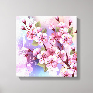 Pink Sakura on Painting Background Canvas Print