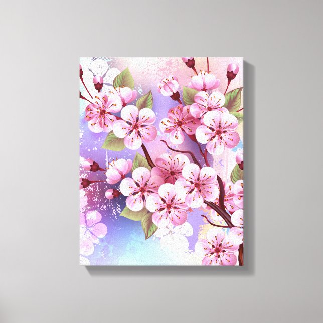 Pink Sakura on Painting Background Canvas Print (Front)