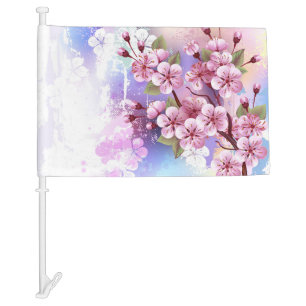 Pink Sakura on Painting Background Car Flag