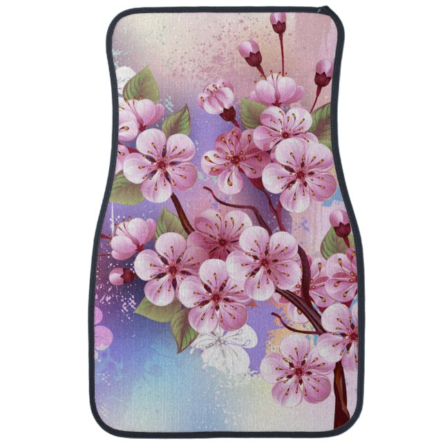 Pink Sakura on Painting Background Car Floor Mat (Front)