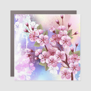Pink Sakura on Painting Background Car Magnet