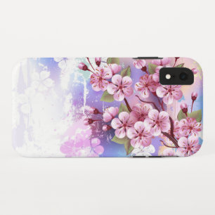 Pink Sakura on Painting Background iPhone XR Case