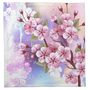Pink Sakura on Painting Background Cloth Napkin