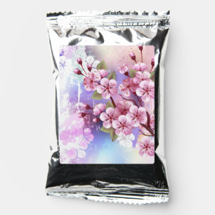 Pink Sakura on Painting Background Coffee Drink Mix