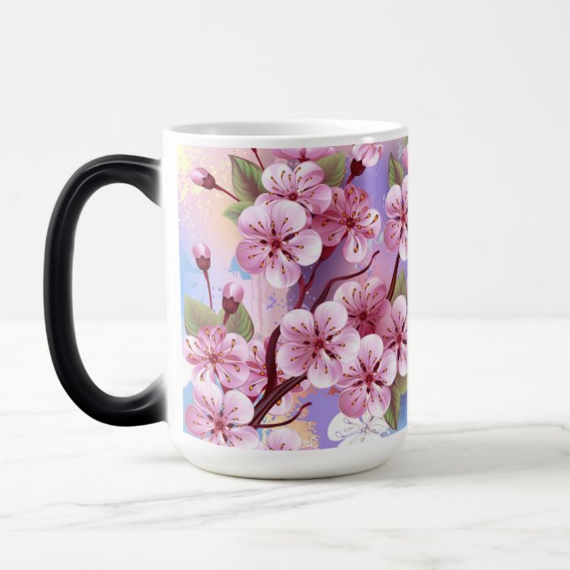 Pink Sakura on Painting Background Color Morph Mug (Left)